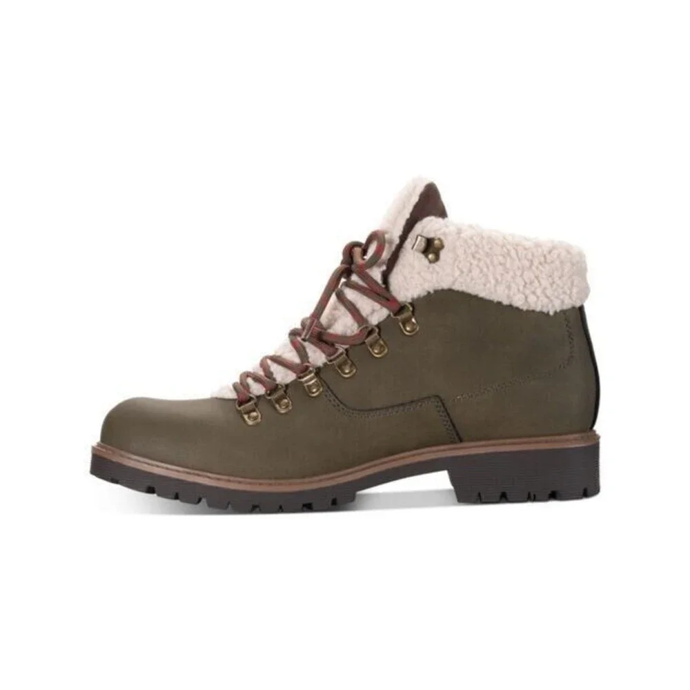 Sun Stone Glenn Winter Boots Mens 7.5 M Olive Faux Fur Trimmed Lace Up Shoes NWB